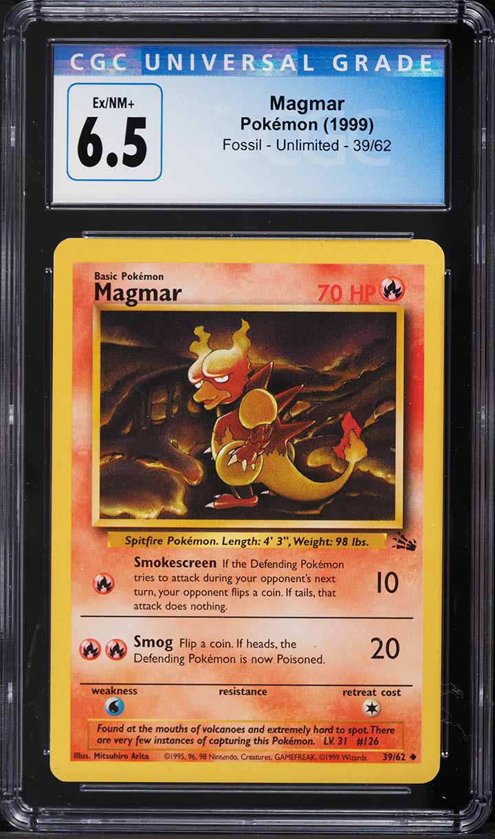 1999 Pokemon Fossil Magmar #39 CGC 6.5 EXMT+