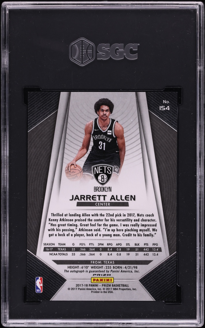 2017 Panini Prizm Jarrett Allen ROOKIE AUTO #154 SGC 9.5 MINT+