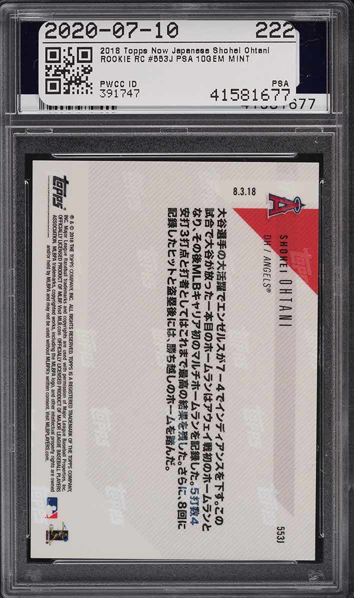 2018 Topps Now Japanese Shohei Ohtani ROOKIE RC #553J PSA 10