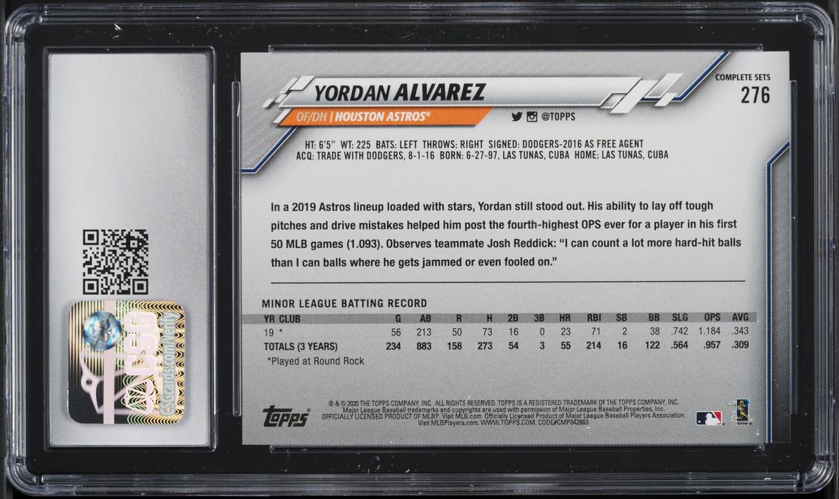 2020 Topps Yordan Alvarez ROOKIE #276 CSG 10 GEM MINT