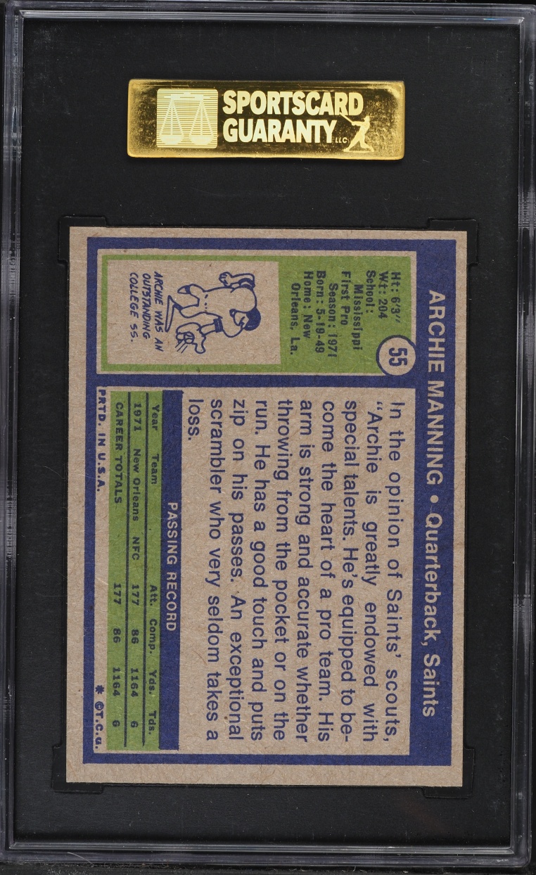 1972 Topps Football Archie Manning ROOKIE #55 SGC 8.5 NM-MT+