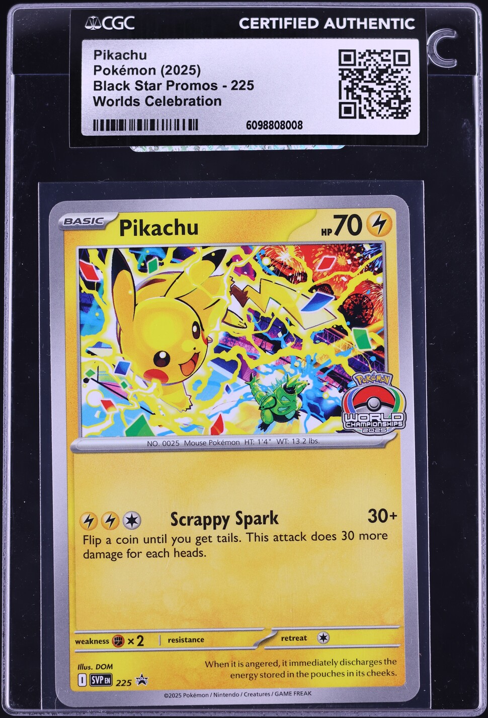 2025 Pokemon Scarlet & Violet Black Star Promo Worlds Celebration Pikachu #225 CGC AUTH