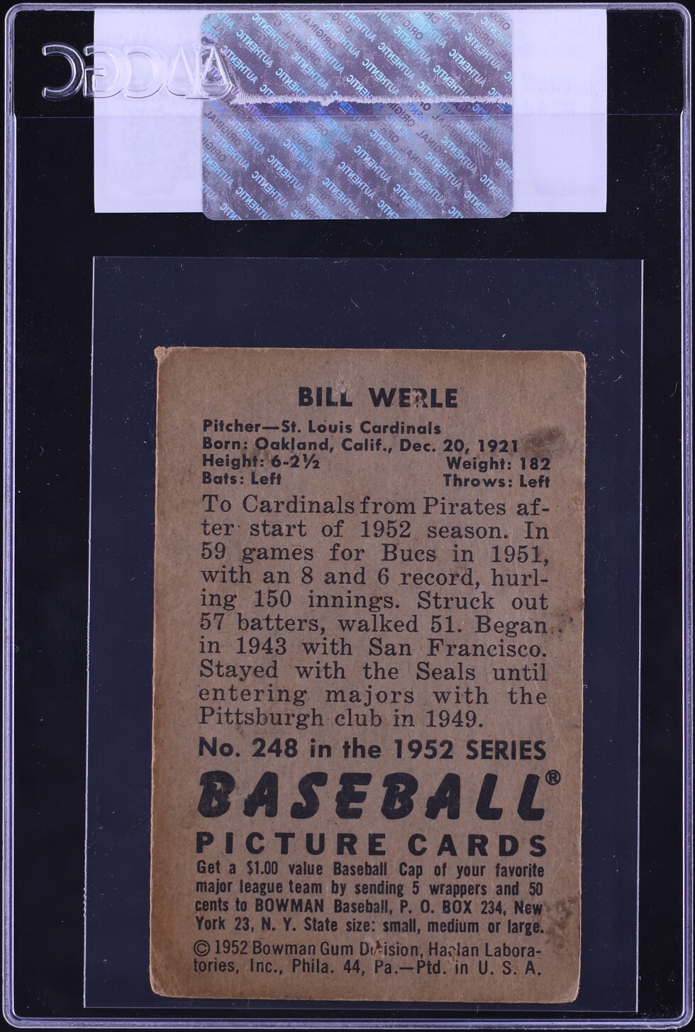 1952 Bowman Bill Werle #248 CGC AUTH