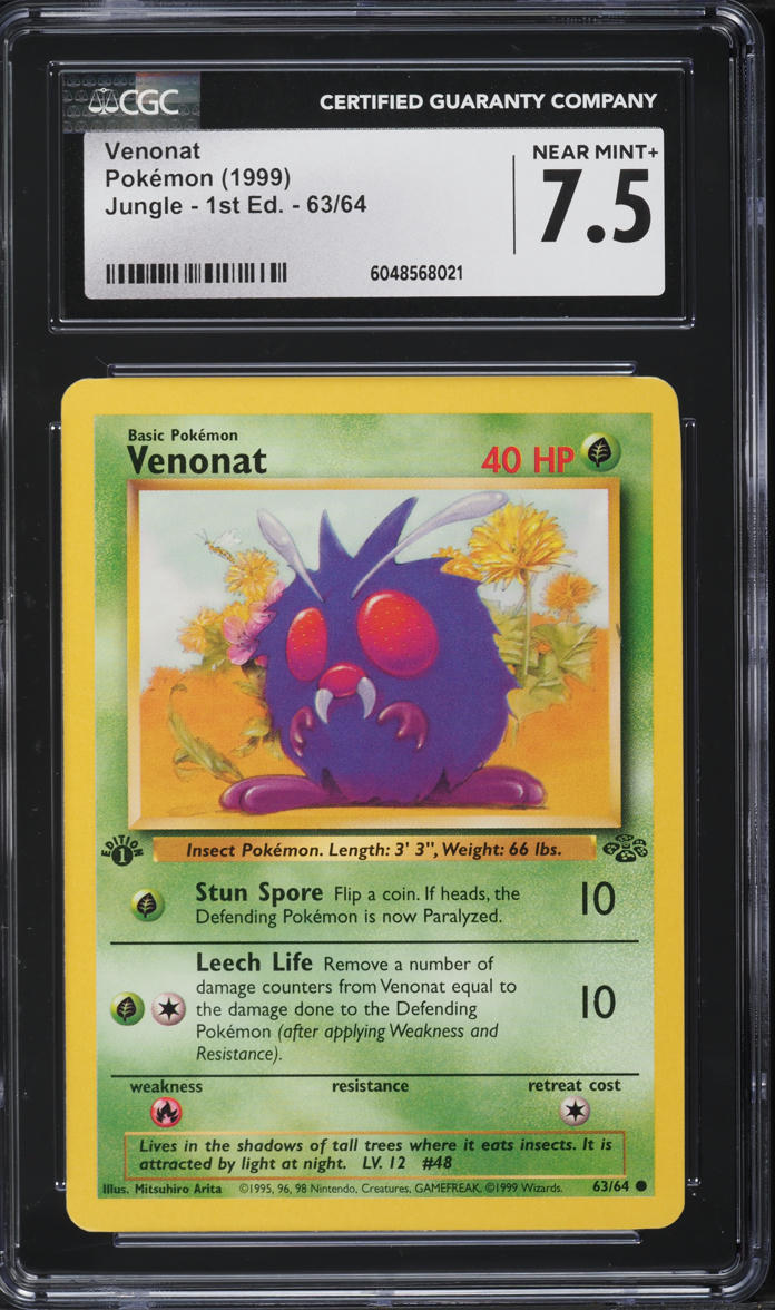 1999 Pokemon Jungle 1st Edition Venonat #63 CGC 7.5 NRMT+ - Main Image