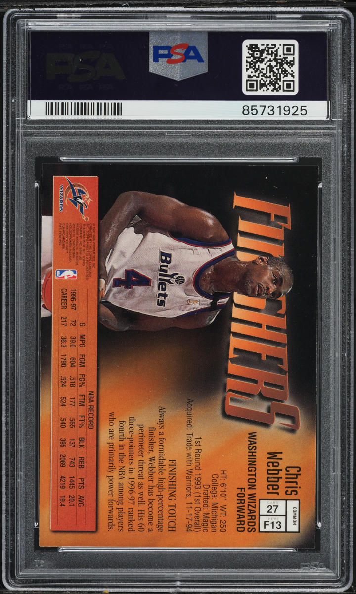 1997 Finest Basketball Chris Webber #27 PSA 10 GEM MINT