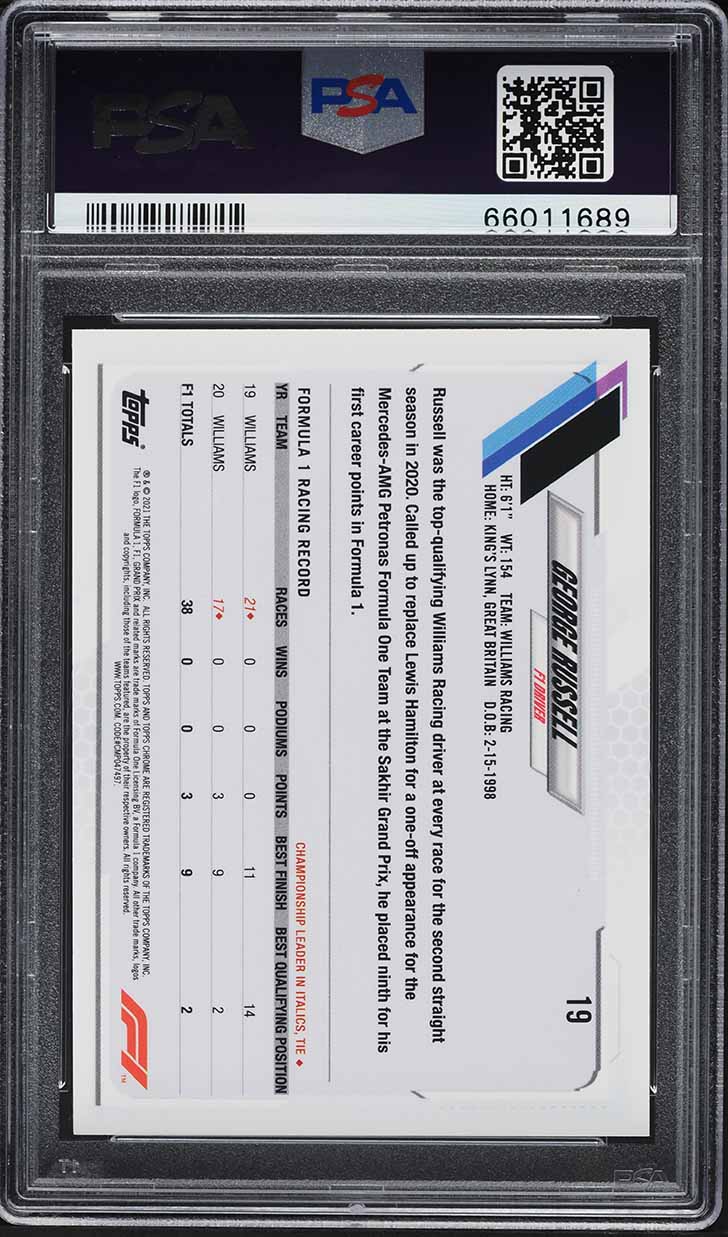 2021 Topps Chrome Formula 1 Checker Flag Refractor George Russell #19 PSA 9 MINT