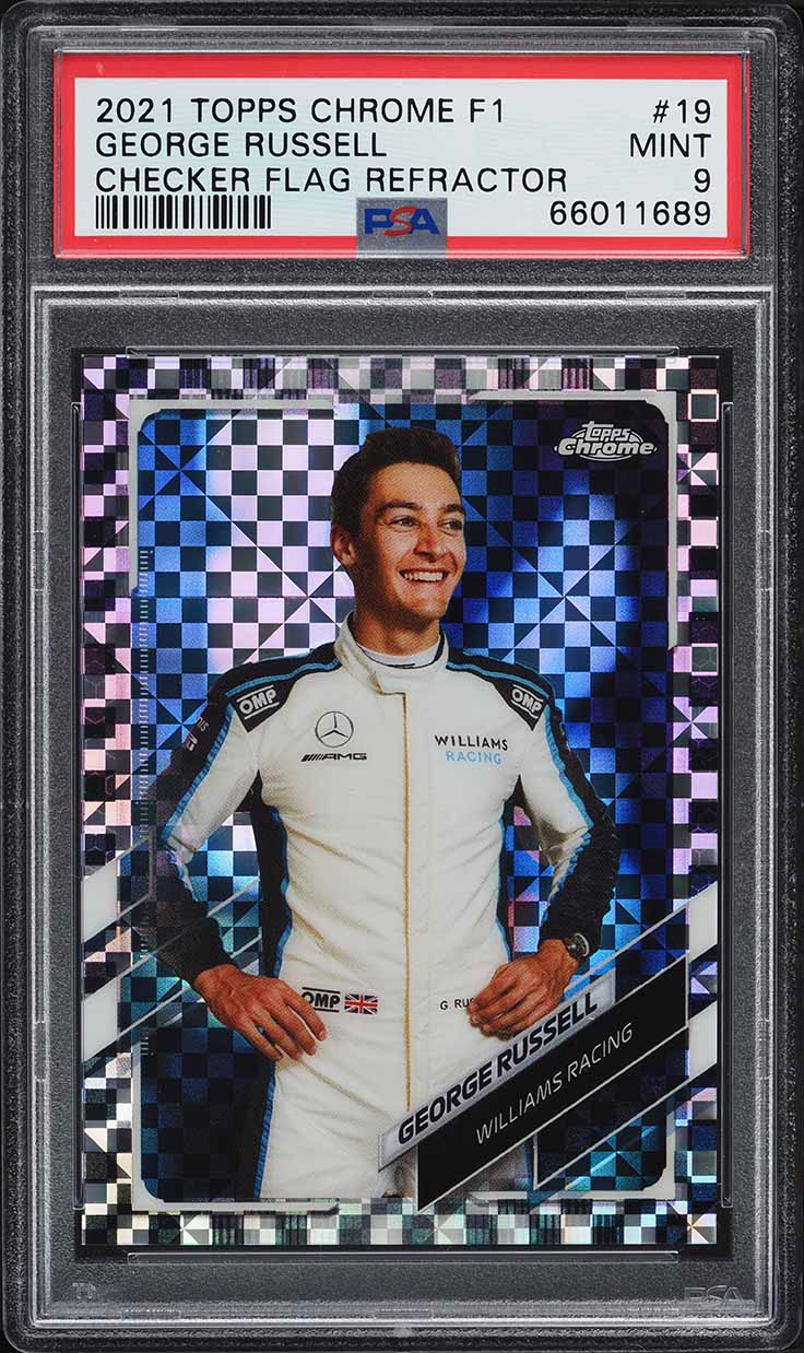 2021 Topps Chrome Formula 1 Checker Flag Refractor George Russell #19 PSA 9 MINT