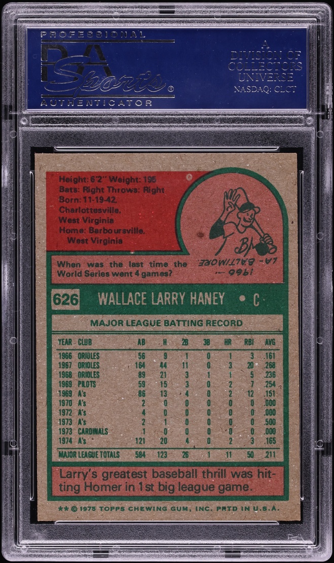 1975 Topps Larry Haney #626 PSA 8 NM-MT