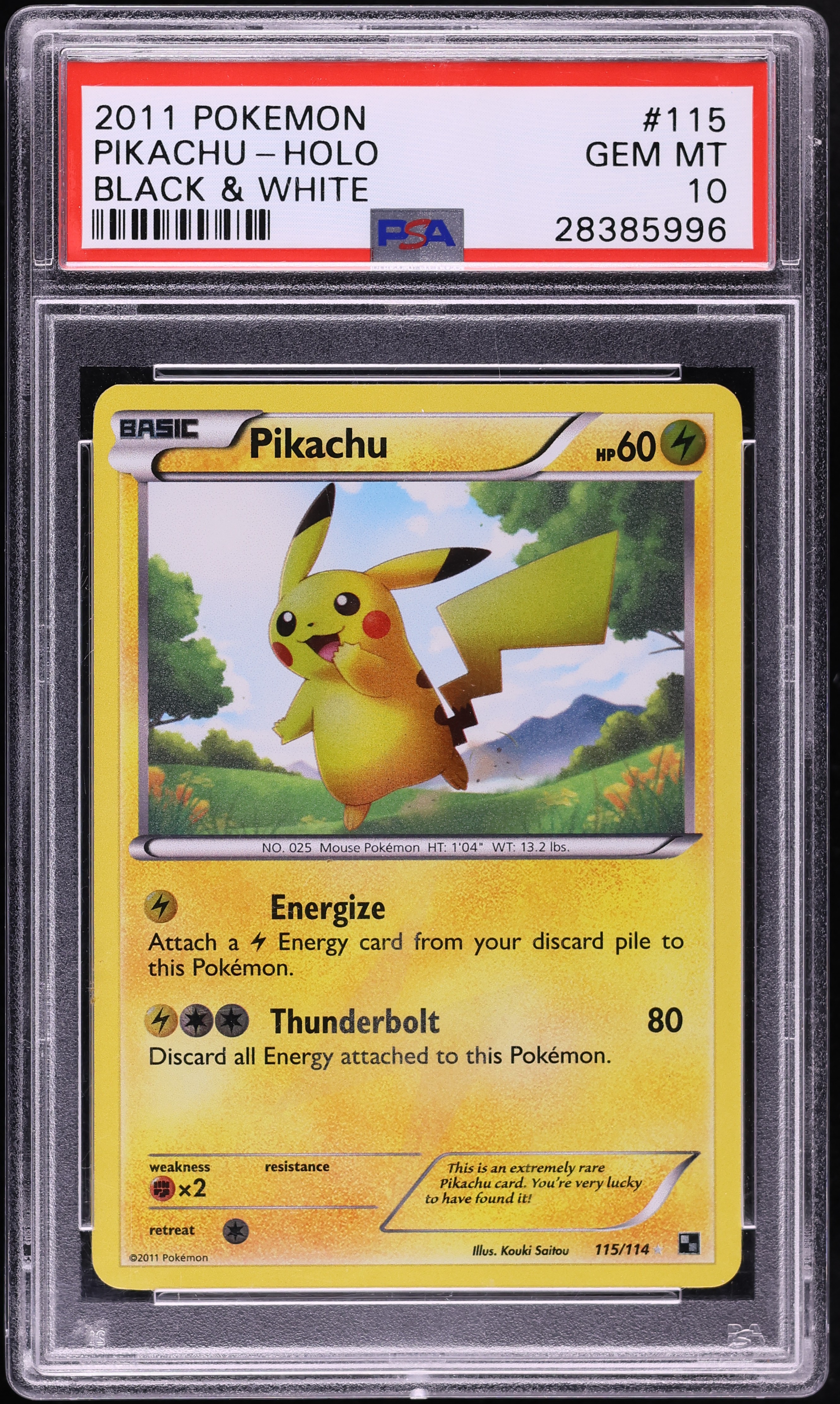 2011 Pokemon Black & White Holo Pikachu #115 PSA 10 GEM MINT