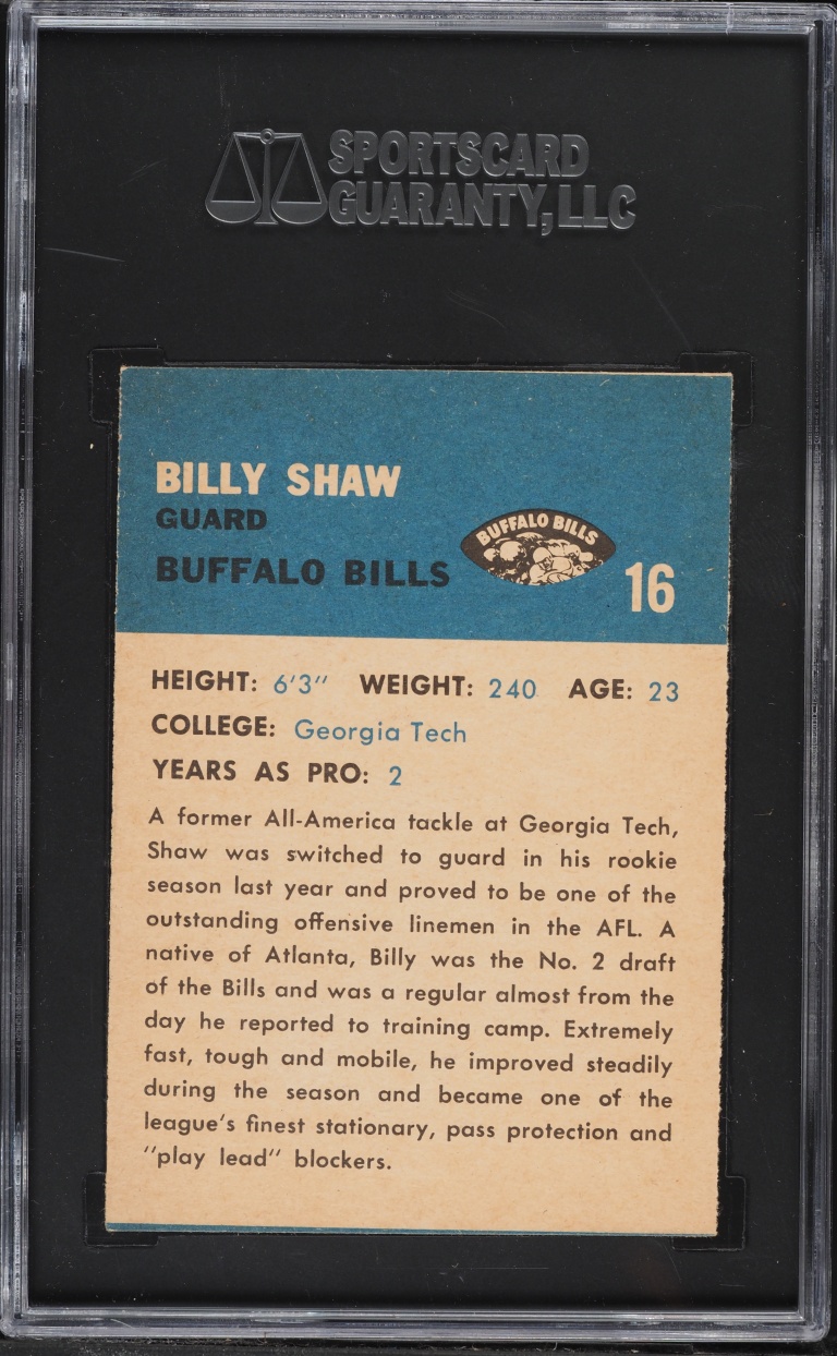 1962 Fleer Football Billy Shaw #16 SGC 6 EXMT