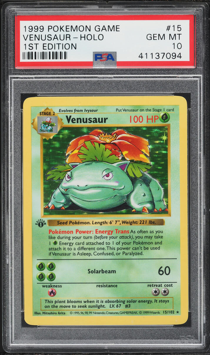 1999 Pokemon Base Set Shadowless 1st Edition Holo Venusaur #15 PSA 10 GEM MINT