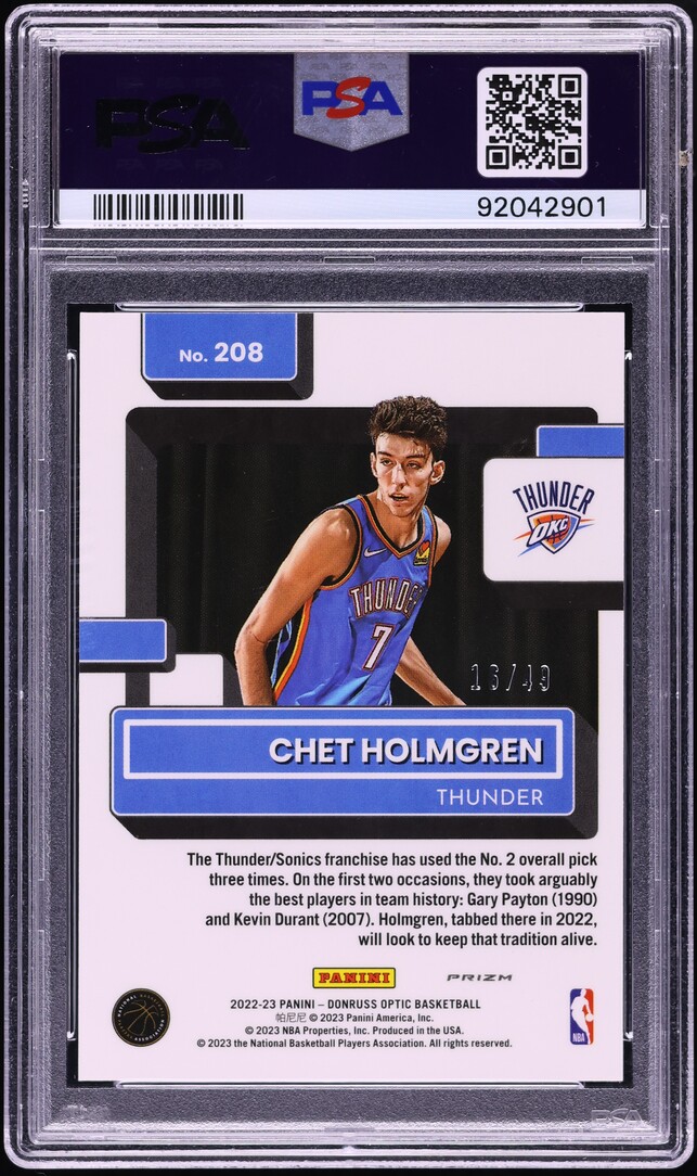 2022 Donruss Optic Blue Chet Holmgren ROOKIE /49 #208 PSA 10 GEM MINT