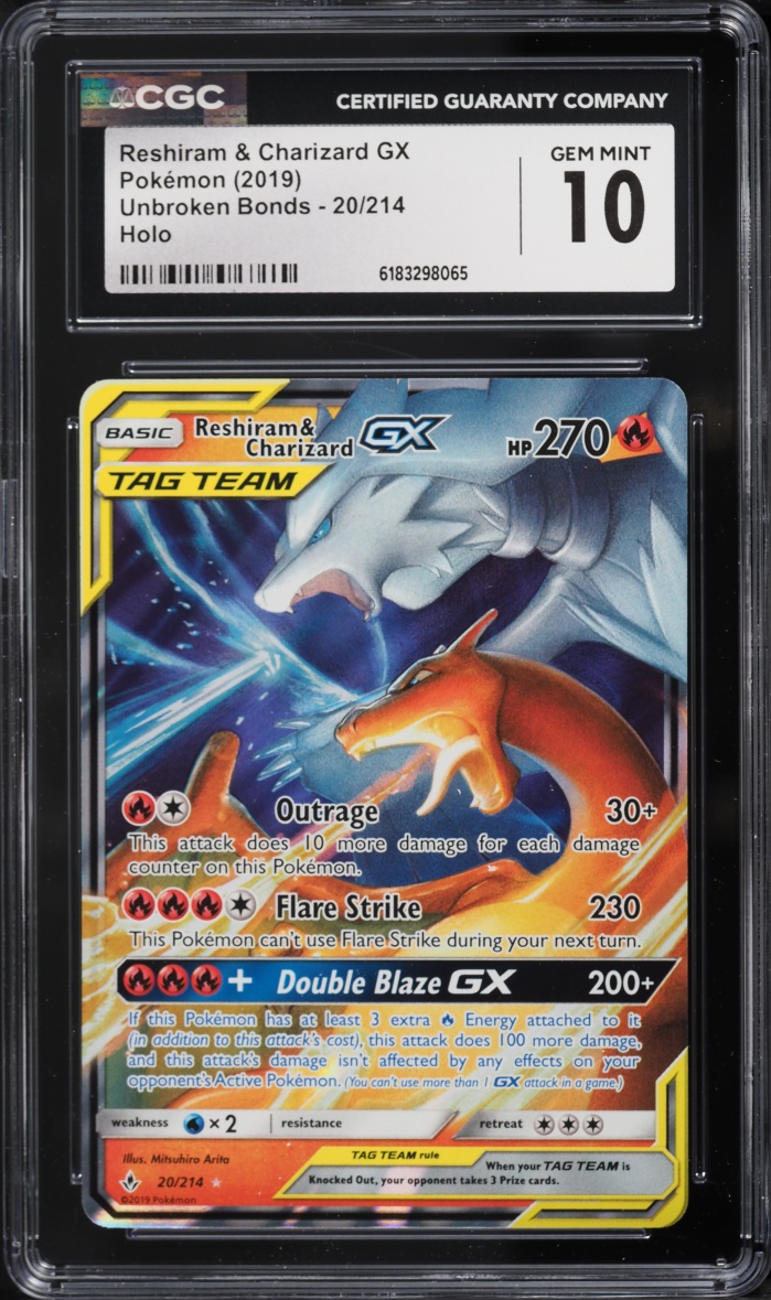 2019 Pokemon Sun & Moon Unbroken Bonds Holo Reshiram & Charizard GX #20 CGC 10 GEM MINT