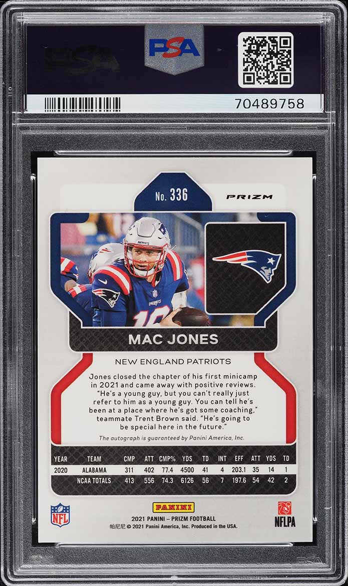 2021 Panini Prizm Silver Mac Jones ROOKIE AUTO #336 PSA 10 GEM MINT