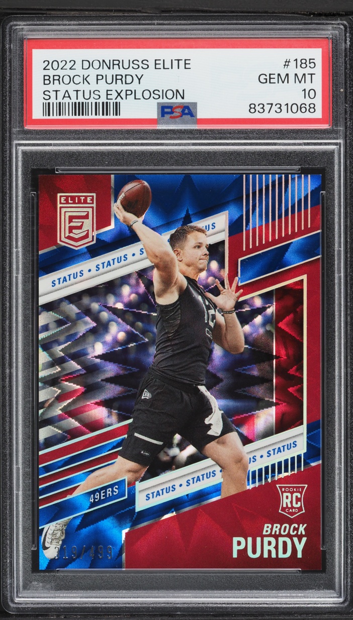 2022 Donruss Elite Status Explosion Brock Purdy ROOKIE /499 #185 PSA 10 GEM MINT