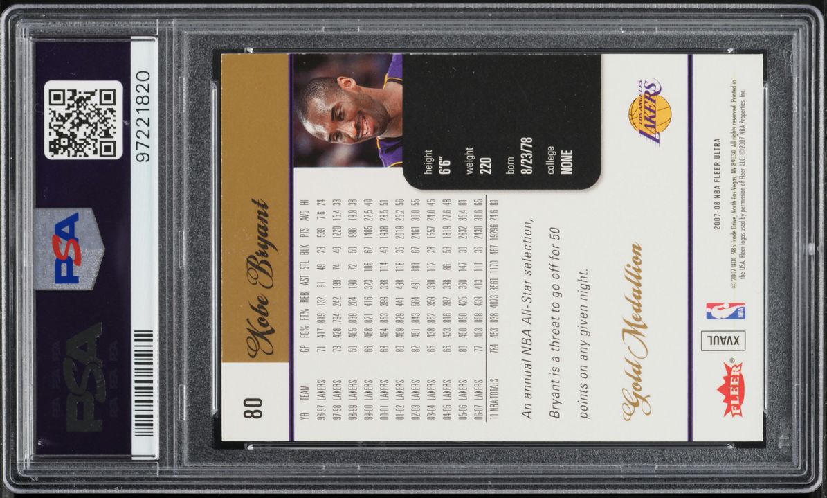 2007 Ultra Gold Medallion Kobe Bryant #80 PSA 10 GEM MINT