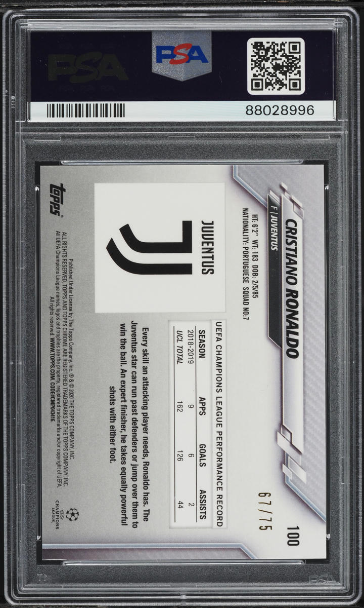 2019 Topps Chrome UEFA Sapphire Green Cristiano Ronaldo /75 #100 PSA 10 GEM MINT