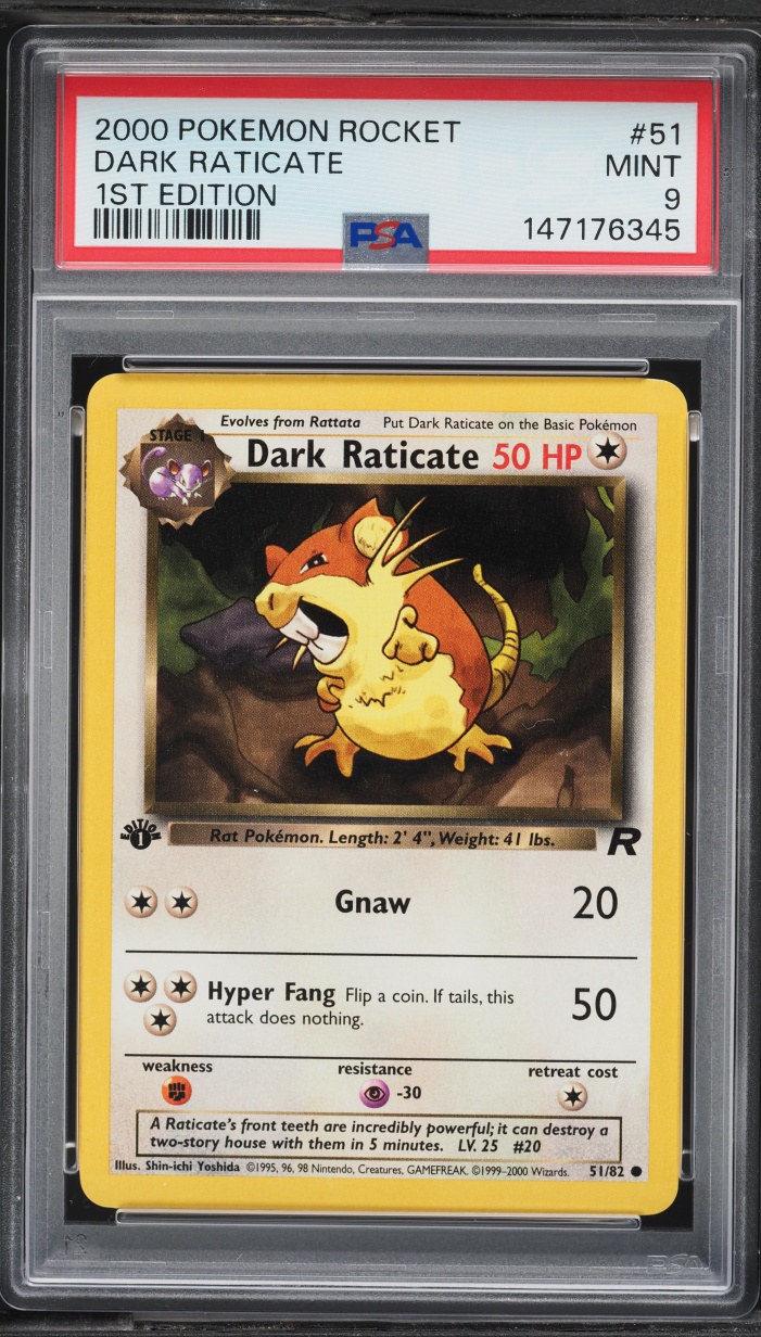 2000 Pokemon Team Rocket 1st Edition Dark Raticate #51 PSA 9 MINT