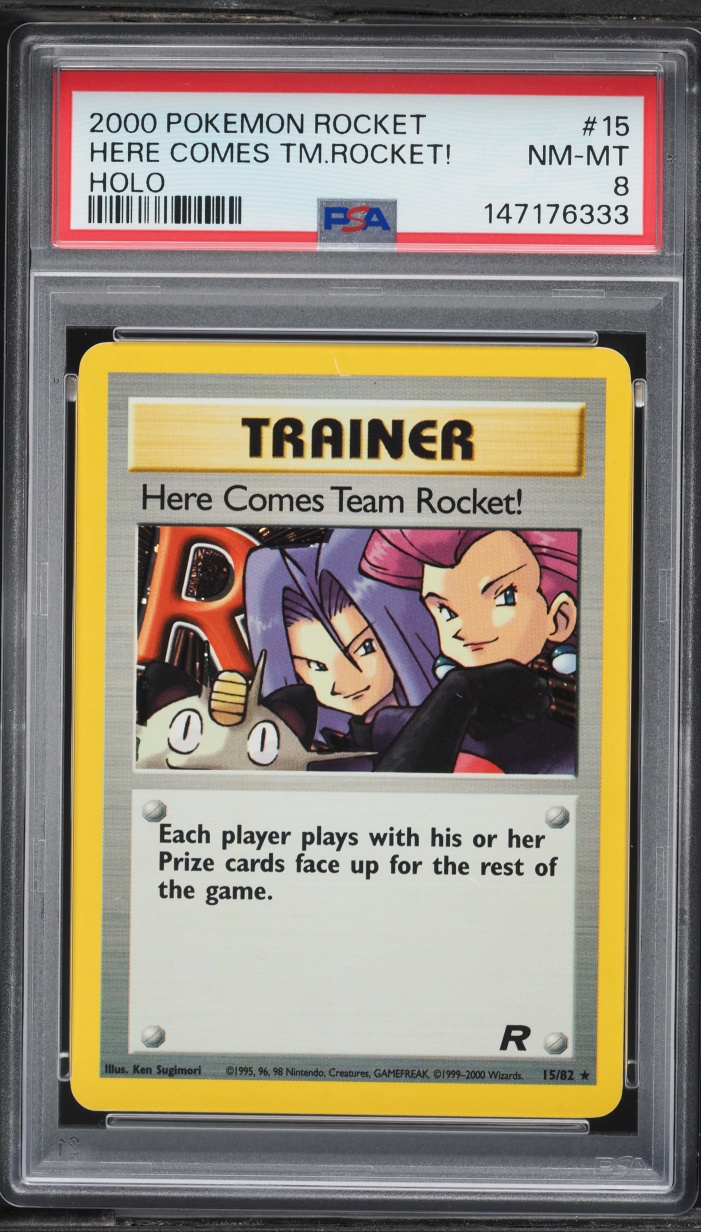 2000 Pokemon Team Rocket Holo Here Comes Team Rocket #15 PSA 8 NM-MT