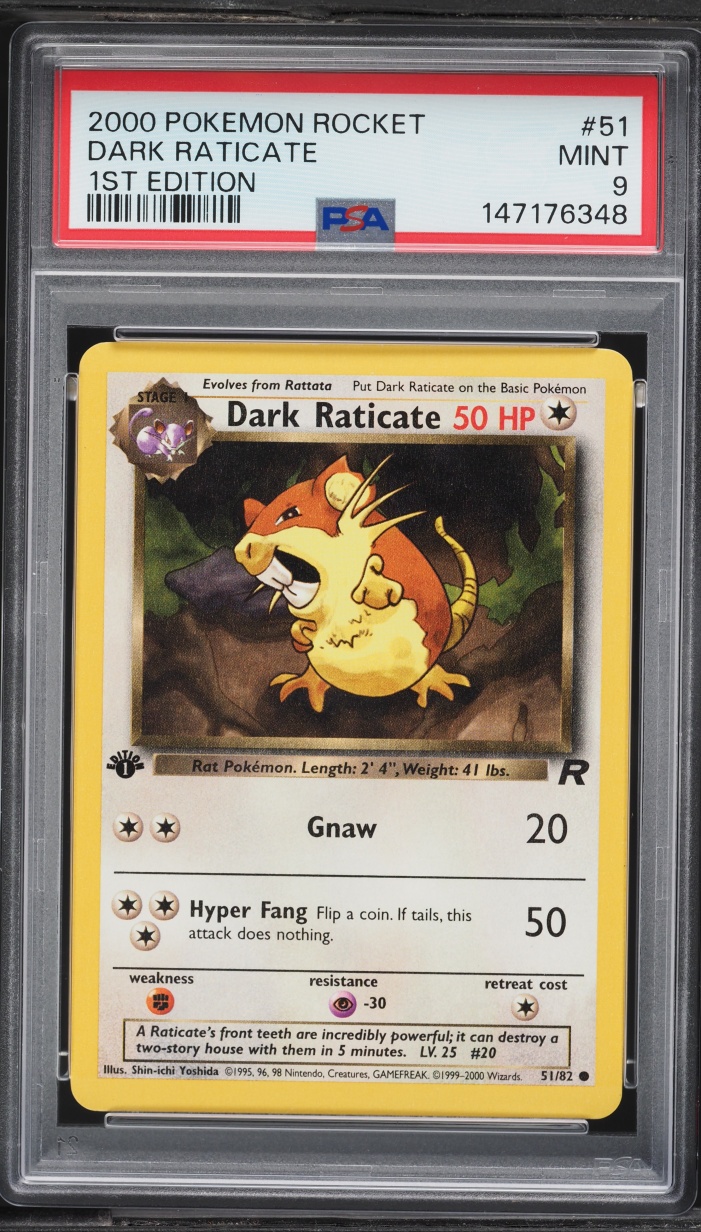 2000 Pokemon Team Rocket 1st Edition Dark Raticate #51 PSA 9 MINT