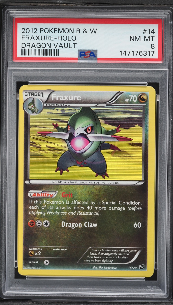 2012 Pokemon Black & White Dragon Vault Holo Fraxure #14 PSA 8 NM-MT