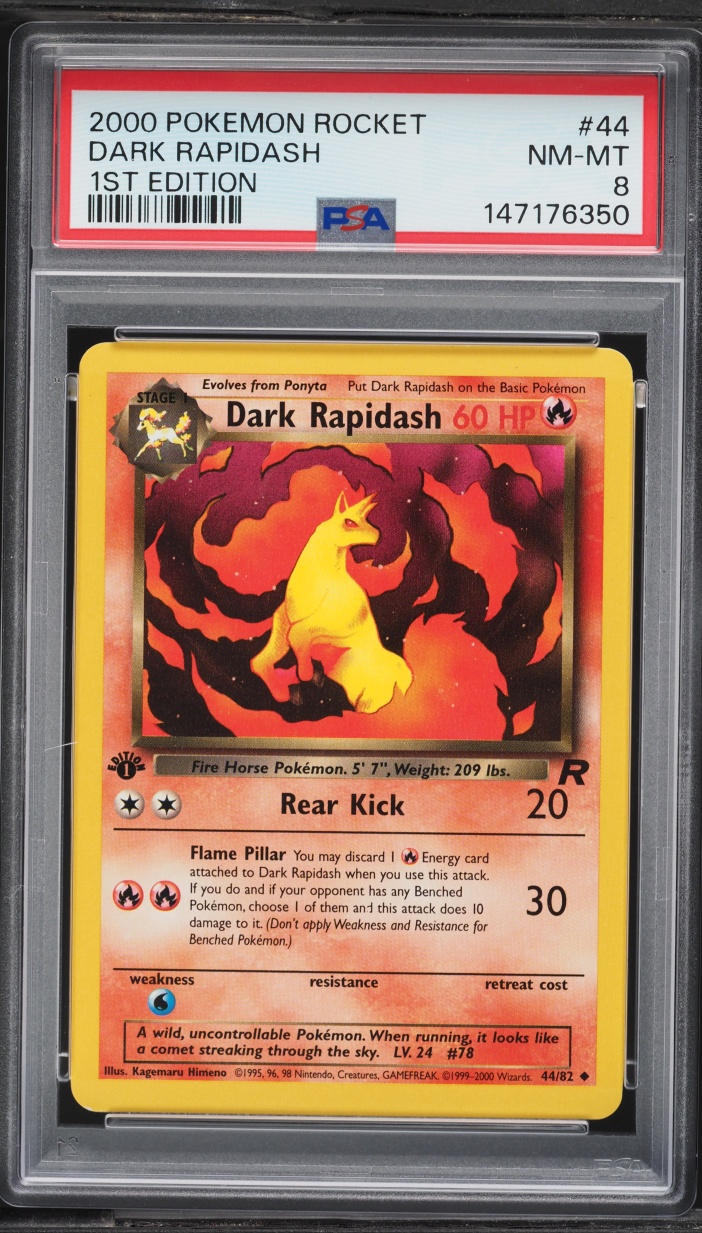 2000 Pokemon Team Rocket 1st Edition Dark Rapidash #44 PSA 8 NM-MT