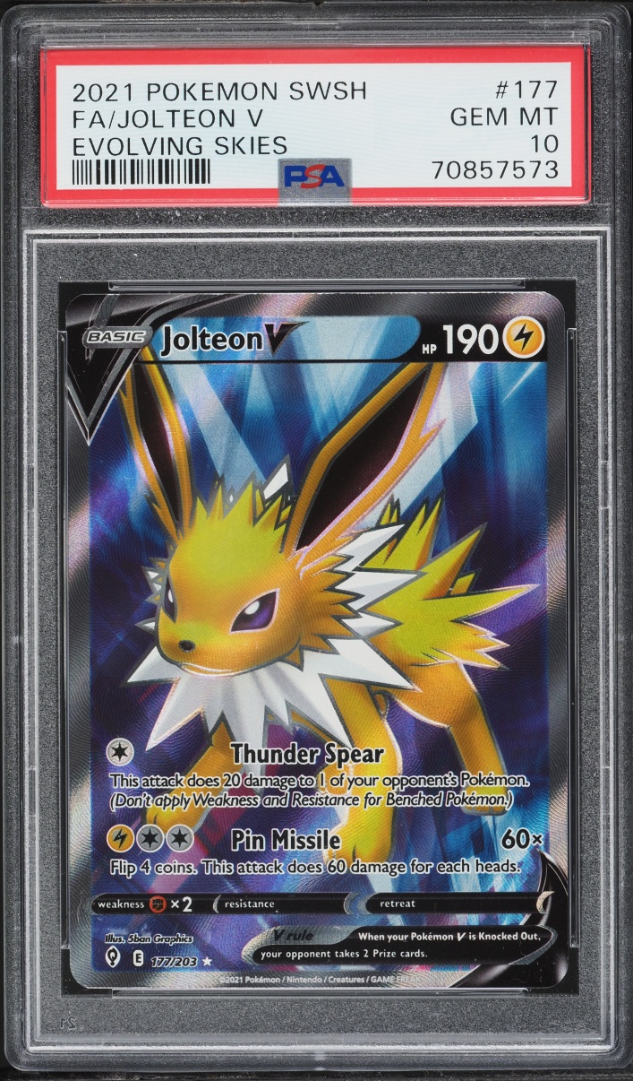 2021 Pokemon Sword & Shield Evolving Skies Full Art Jolteon V #177 PSA 10 GEM MINT