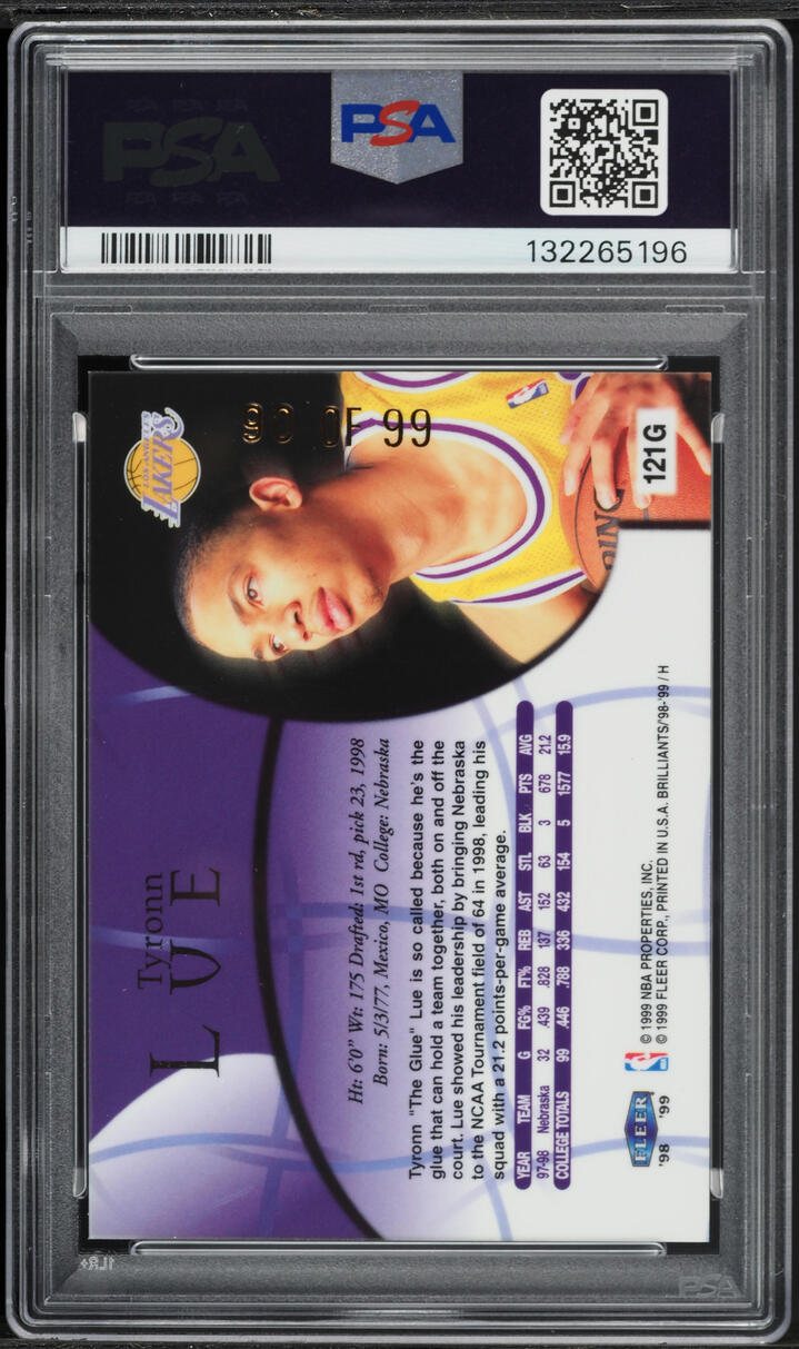 1998 Fleer Brilliants Gold Tyronn Lue ROOKIE /99 #121G PSA 8 NM-MT