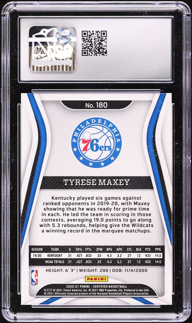 2020 Panini Certified Tyrese Maxey ROOKIE #180 CSG 10 GEM MINT