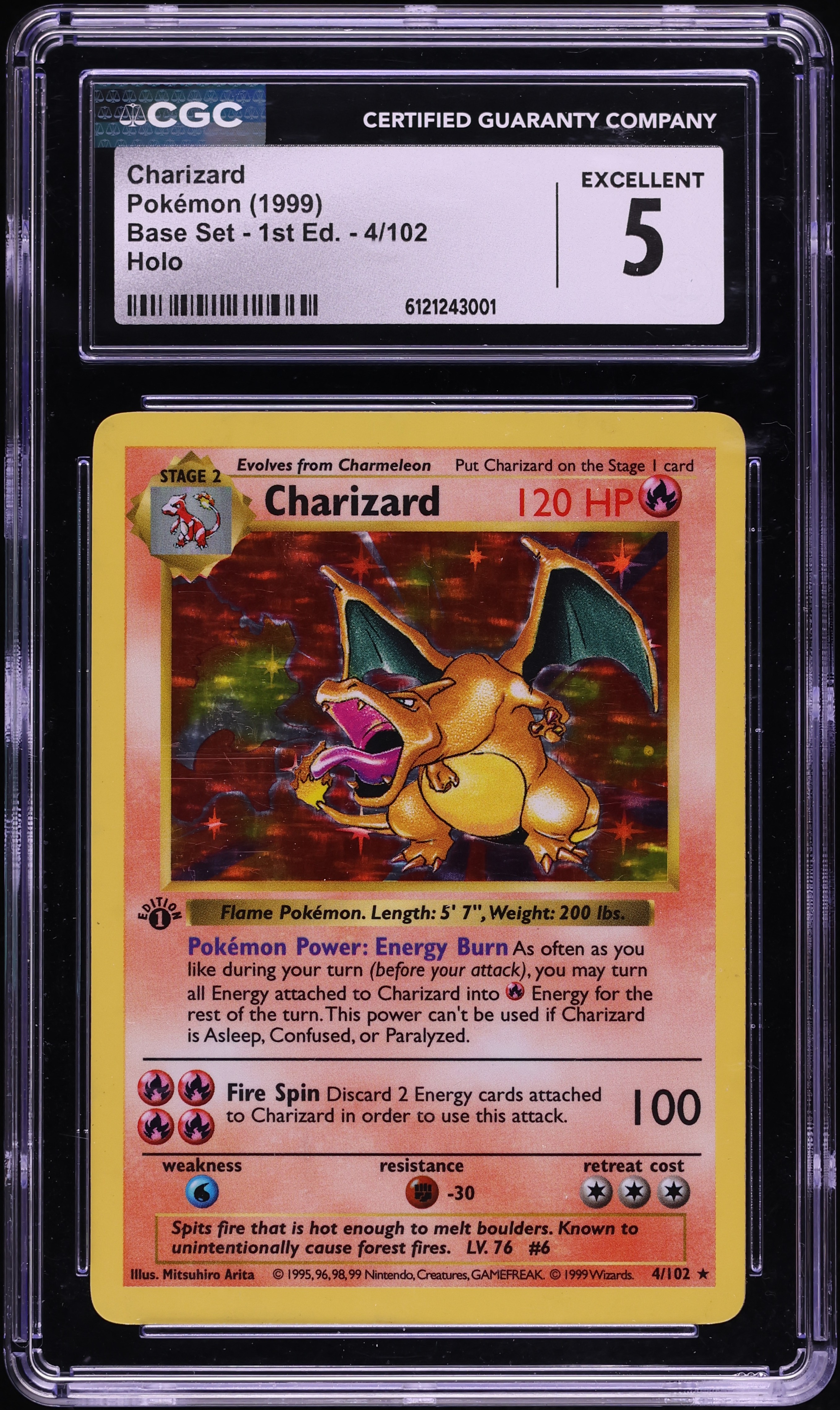 1999 Pokemon Base Set Shadowless 1st Edition Holo Charizard #4 CGC 5 EX