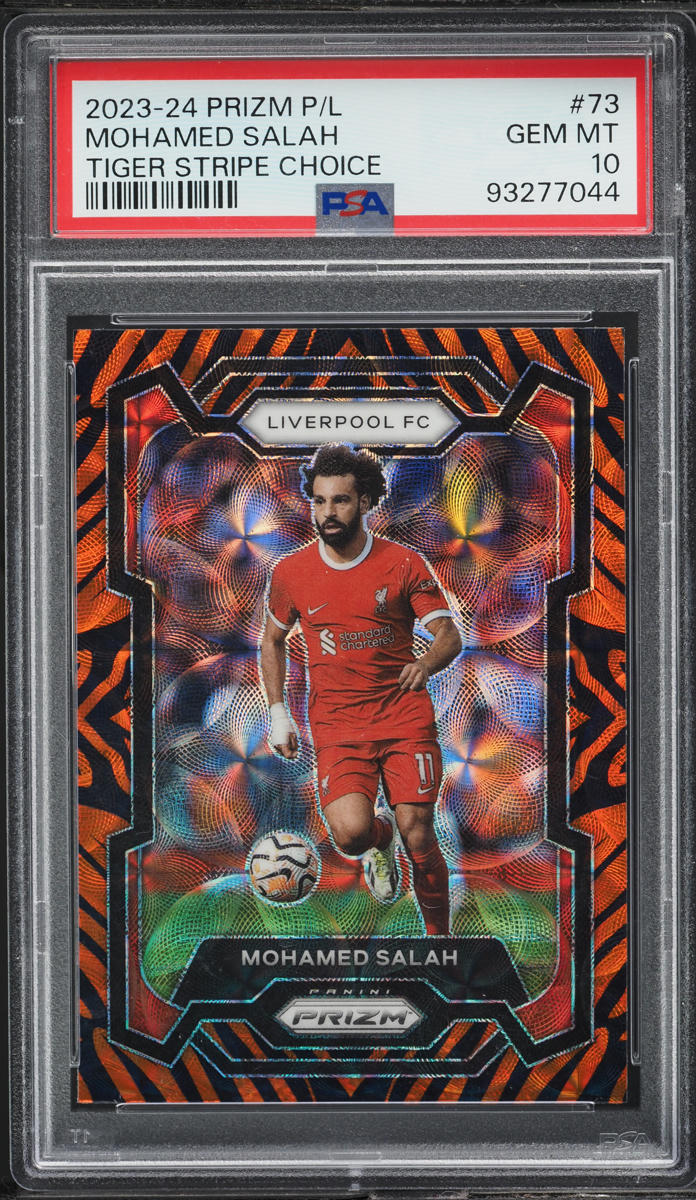 2023 Panini Prizm Premier League Tiger Stripe Choice Mohamed Salah #73 PSA 10