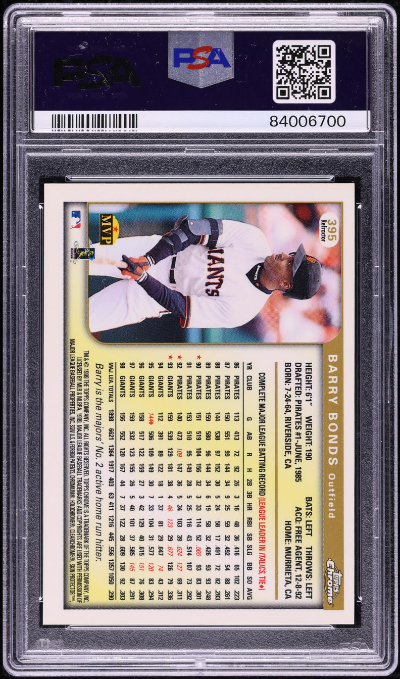 1999 Topps Chrome Refractor Barry Bonds #395 PSA 8 NM-MT