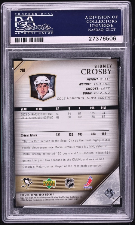 2005 Upper Deck Young Guns Sidney Crosby ROOKIE #201 PSA 10 GEM MINT
