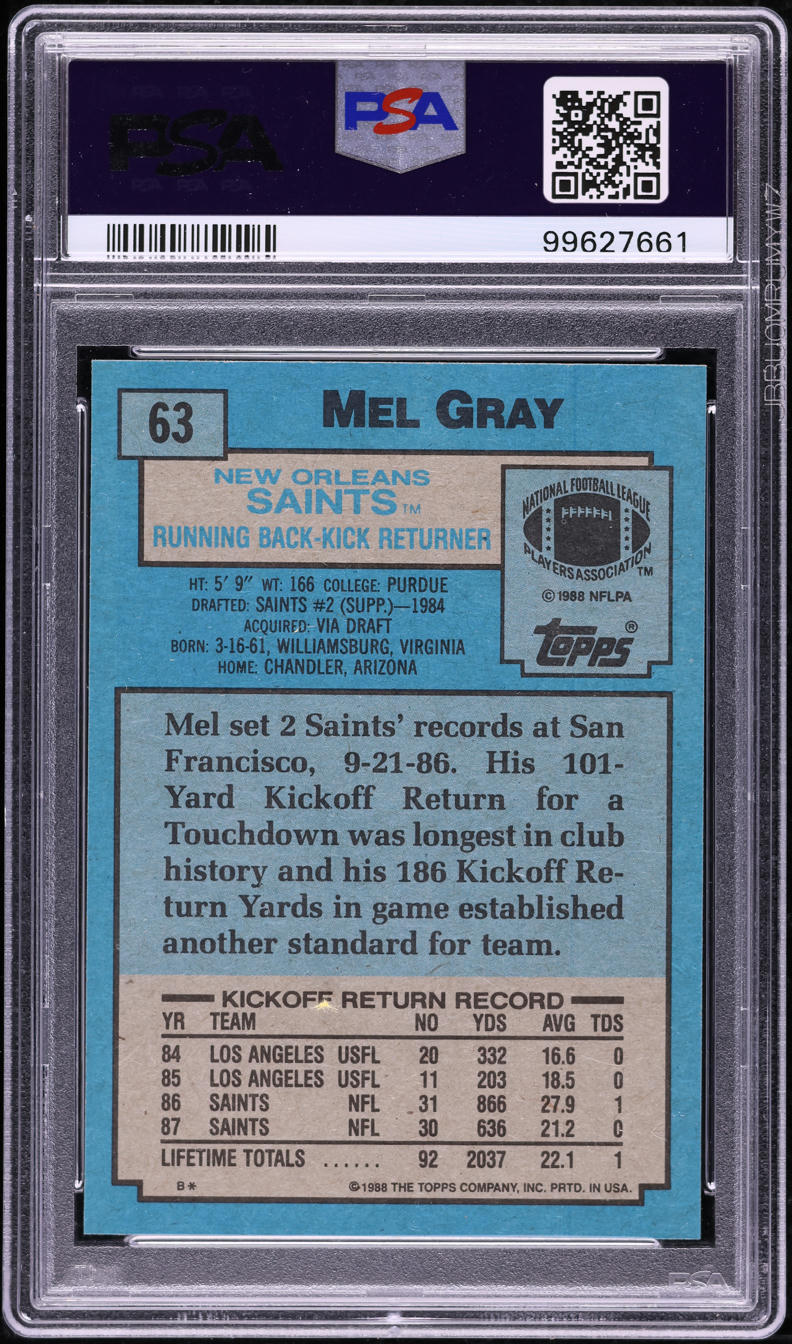 1988 Topps Football Mel Gray #63 PSA 10 GEM MINT