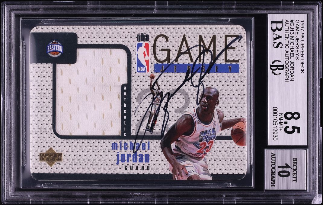 1997 Upper Deck Game Jersey Michael Jordan PATCH #GJ13 BAS BGS 8.5 NM-MT+ AUTO 10