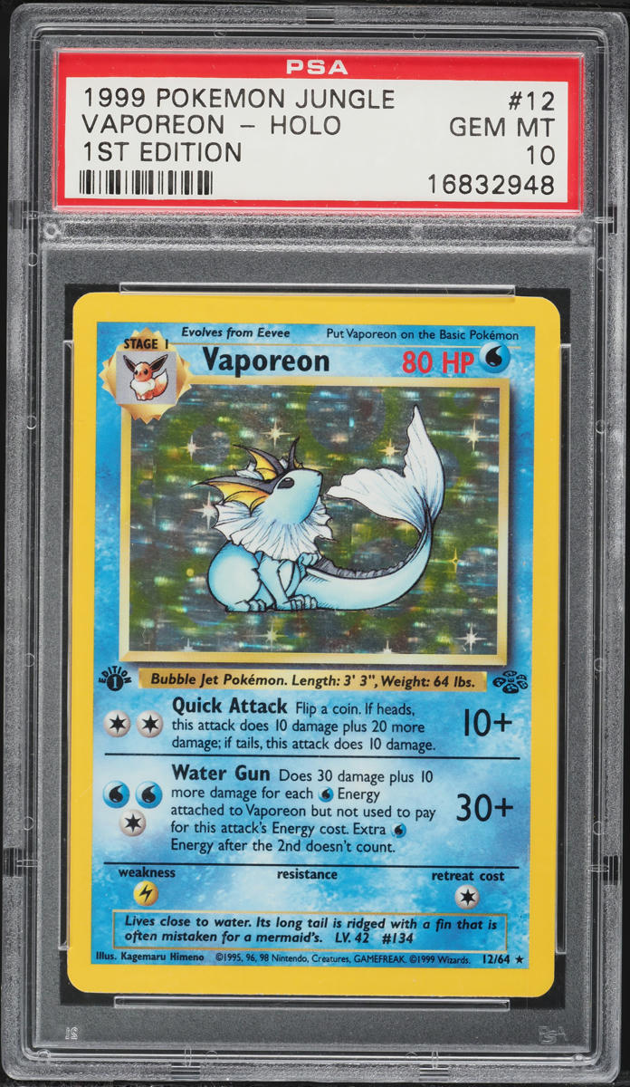 1999 Pokemon Jungle 1st Edition Holo Vaporeon #12 PSA 10 GEM MINT