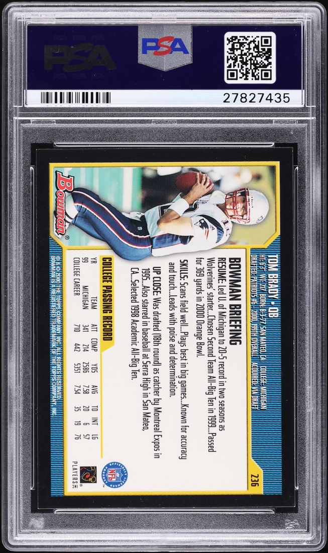 2000 Bowman Football Tom Brady ROOKIE #236 PSA 8 NM-MT - Photo 2