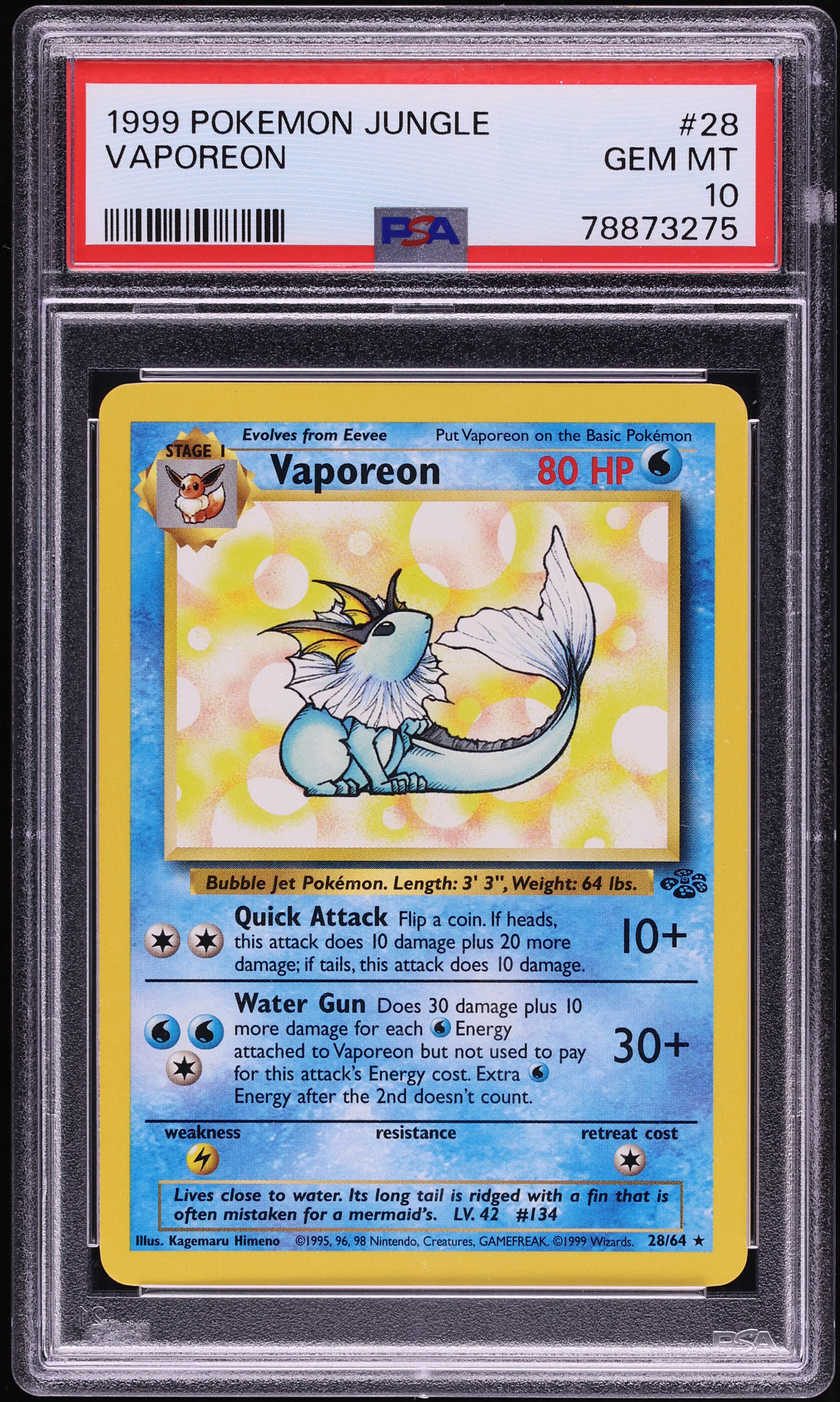 1999 Pokemon Jungle Vaporeon #28 PSA 10 GEM MINT