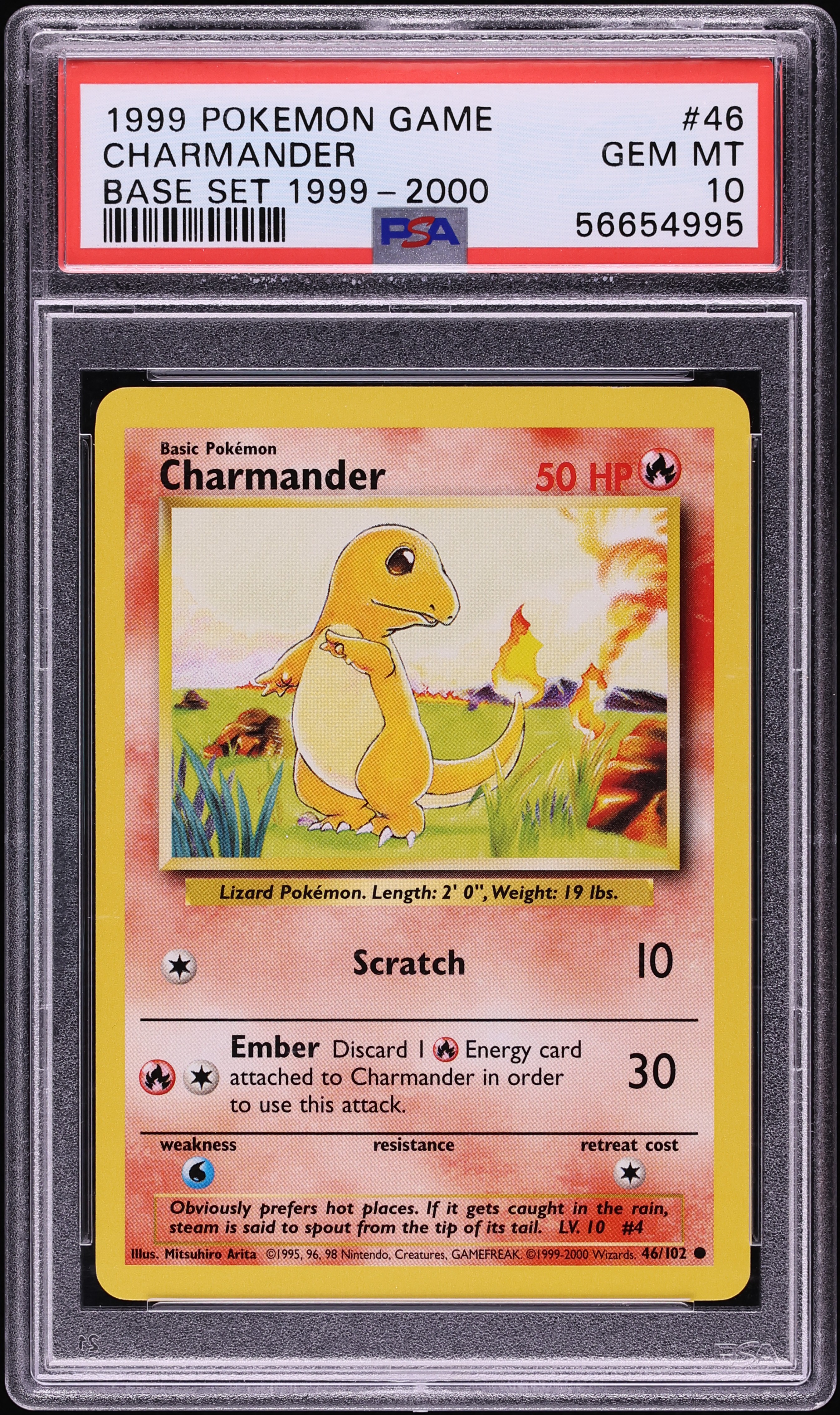 1999 Pokemon Base Set Shadowless Charmander #46 PSA 10 GEM MINT