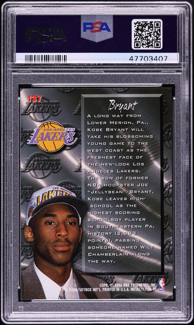 1996 Metal Fresh Foundations Kobe Bryant ROOKIE #137 PSA 9 MINT