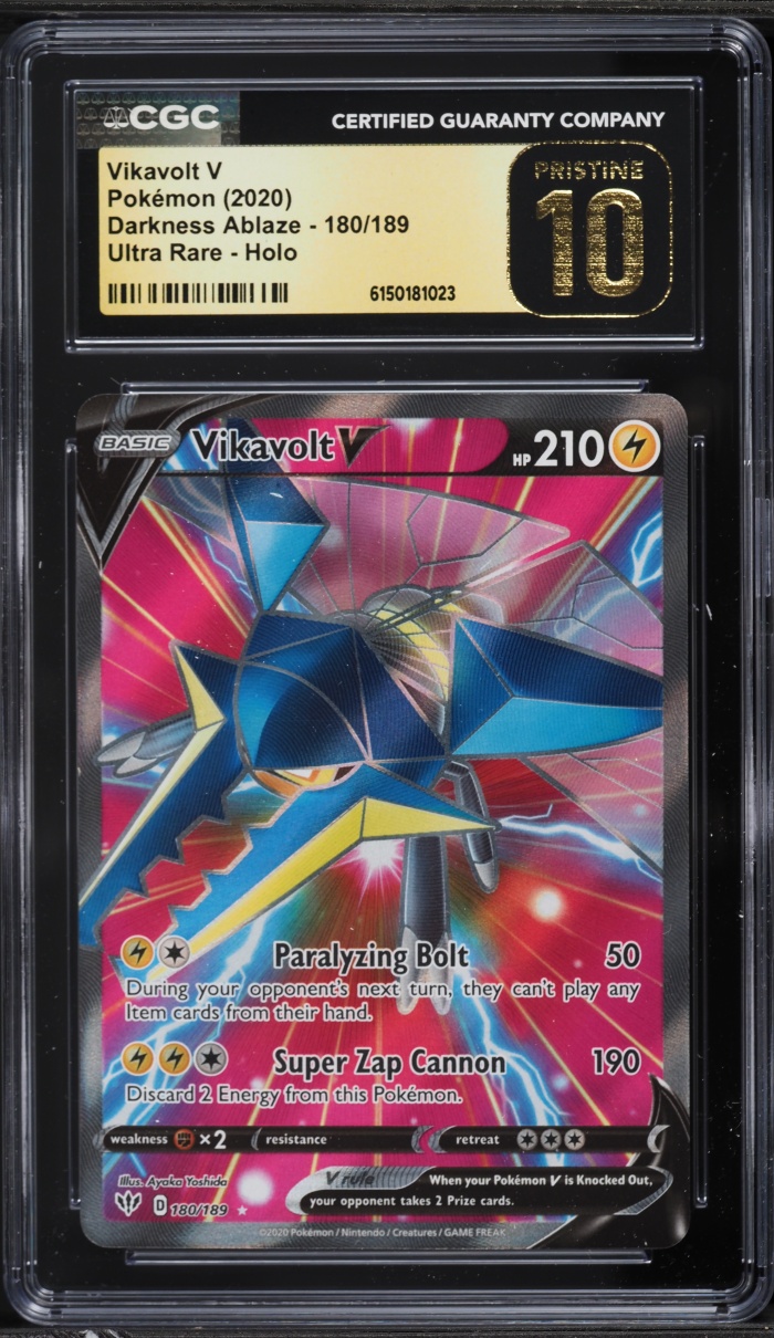 2020 Pokemon Sword & Shield Darkness Ablaze Full Art Vikavolt V #180 CGC 10 PRISTINE