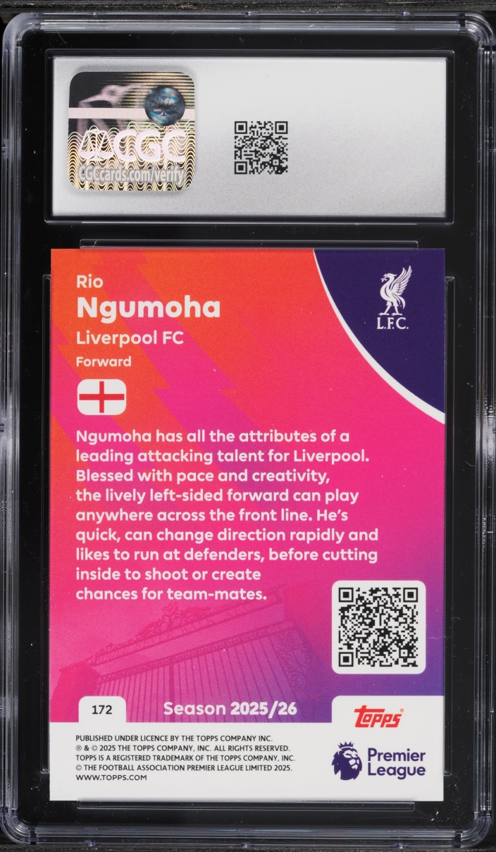2025 Topps Premier League Rio Ngumoha ROOKIE #172 CGC 10 GEM MINT