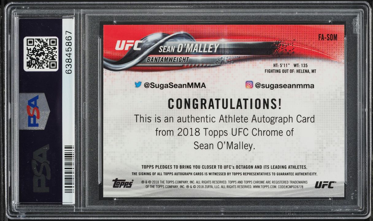 2018 Topps Chrome UFC Octofractor Sean O'Malley ROOKIE AUTO DNA 10 #FA-SOM PSA 9