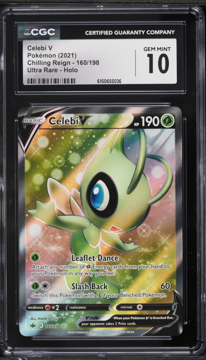 2021 Pokemon Sword & Shield Chilling Reign Full Art Celebi V #160 CGC 10 GEM MINT