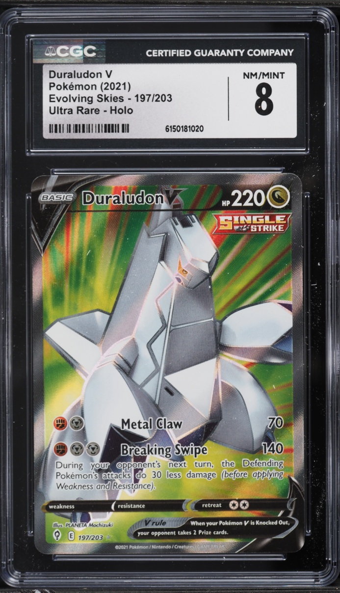 2021 Pokemon Sword & Shield Evolving Skies Full Art Duraludon V #197 CGC 8 NM-MT