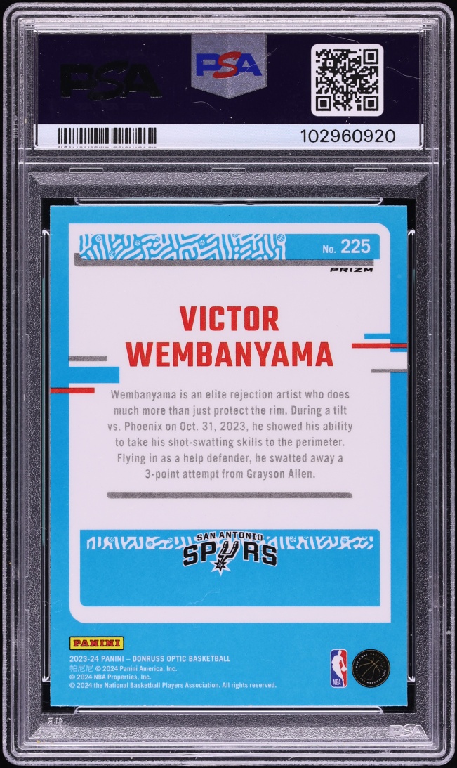 2023 Donruss Optic Holo Victor Wembanyama ROOKIE #225 PSA 10 GEM MINT