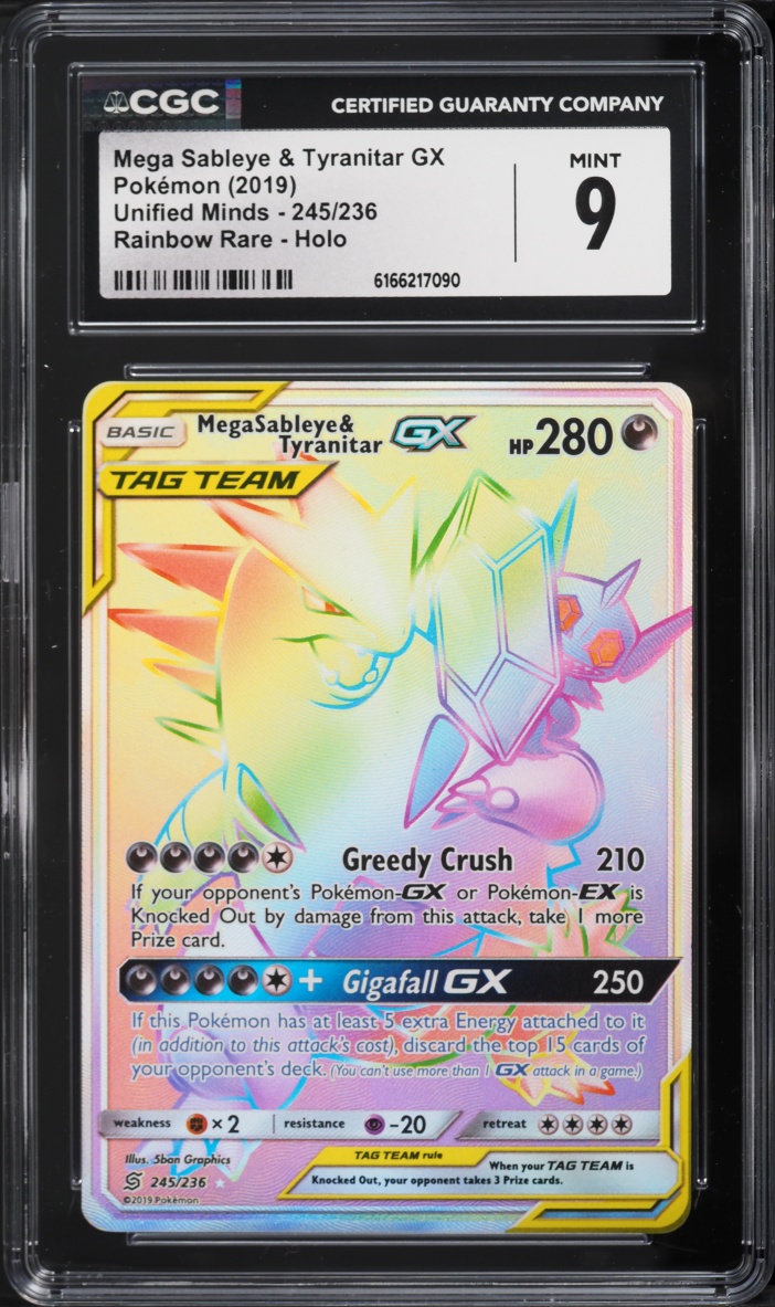 2019 Pokemon Sun & Moon Unified Minds Rainbow Rare Mega Sableye & Tyranitar GX #245 CGC 9 MINT