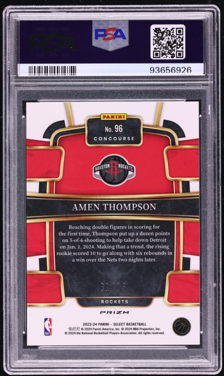 2023 Select Concourse White Disco Prizm Amen Thompson ROOKIE /75 #96 PSA 9 MINT