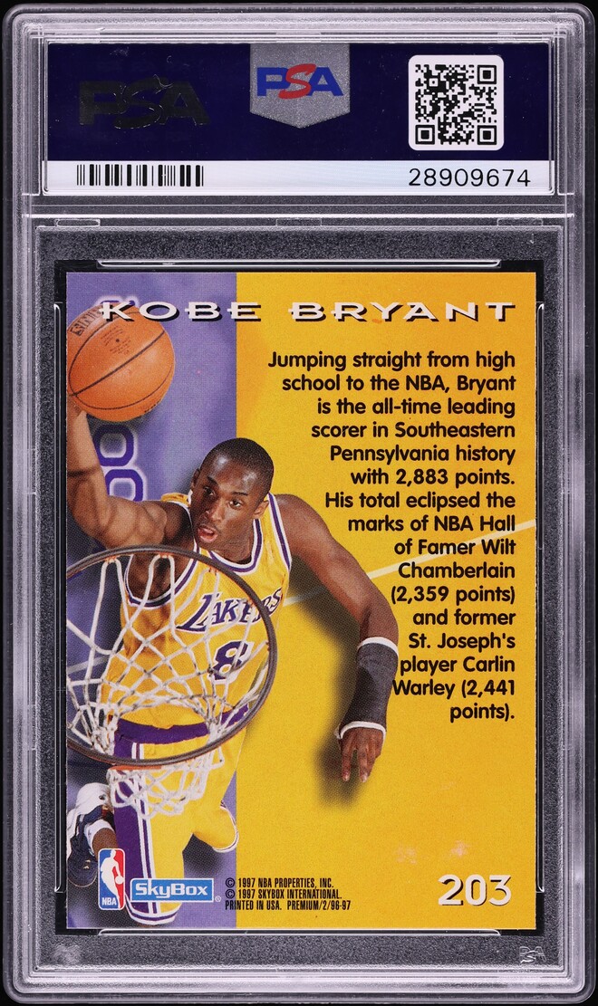 1996 Skybox Premium Rubies Kobe Bryant ROOKIE #203 PSA 10 GEM MINT - Photo 2