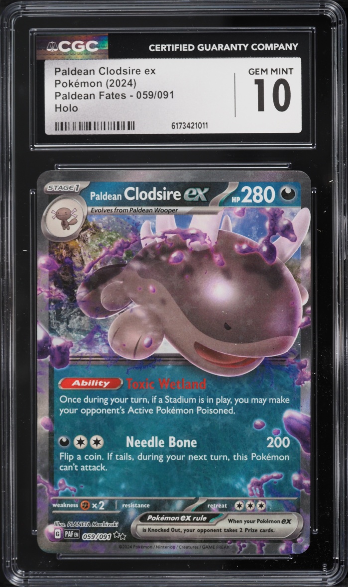 2024 Pokemon Scarlet & Violet Paldean Fates Holo Paldean Clodsire ex #59 CGC 10 GEM MINT